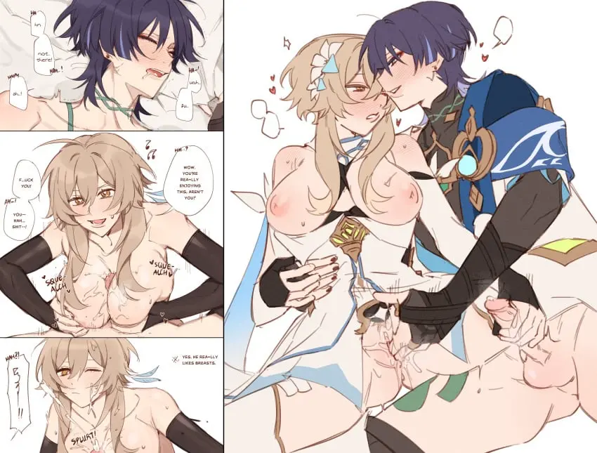 Image 1girls,blush,breasts,female,hi_res,large_breasts,light-skinned_female,light_skin,nipples,1boy,cum,cum_on_face,male,penis,pussy,straight,female_focus,sex,uncensored,areolae,drooling,blonde_hair,paizuri,one_eye_closed,pussy_juice,absurd_res,genshin_impact,handjob,masturbation,precum,fingering,multiple_views,dominant,cumshot,teasing,assertive_female,paizuri_lead_by_female,dominant_female,mostly_nude,lumine_(genshin_impact),mutual_masturbation,thinking,scaramouche_(genshin_impact),male_with_painted_nails,swearing,eye_closed,cursing,majunjuu