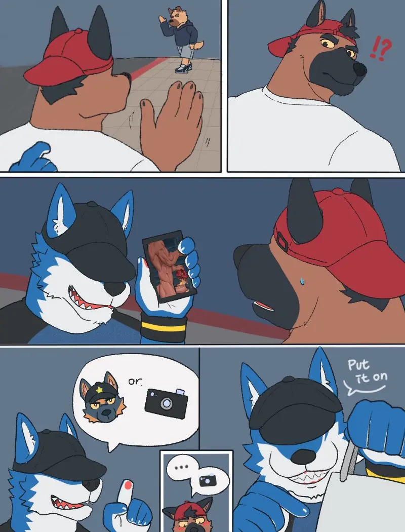 Image clothing,standing,male,hat,duo,headwear,muscular,muscular_male,male_only,headgear,anthro,canid,canine,canis,domestic_dog,fur,mammal,wolf,muscular_anthro,black_body,black_eyes,orange_body,blue_body,white_body,male_focus,blue_fur,orange_fur,white_fur,black_fur,yellow_sclera,herding_dog,pastoral_dog,countershading,german_shepherd,countershade_fur,white_countershading,dragon0324r,furgonomic_hat