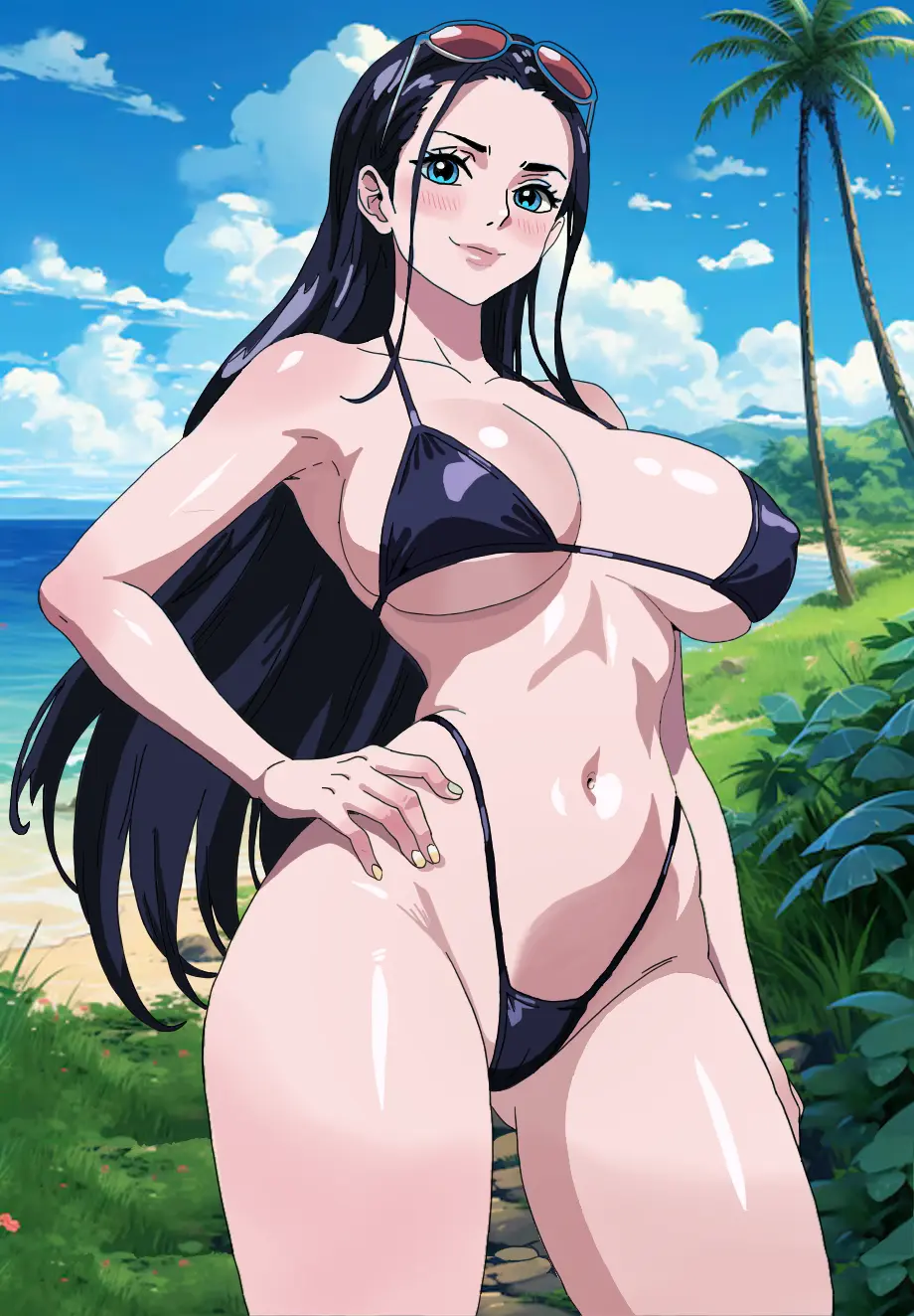 Image big_breasts,breasts,female,female_only,black_hair,blue_eyes,bikini,voluptuous,one_piece,beach,ai_generated,voluptuous_female,artist_request,curvy,curvy_body,curvy_female,curvy_figure,shounen_jump,hourglass_figure,curvaceous,curves,anime_style,curvaceous_body,nico_robin