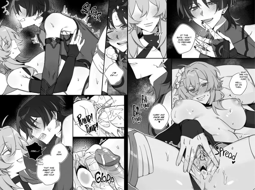 Image 1girls,blush,breasts,female,nipples,1boy,cum,male,penis,pussy,straight,sex,uncensored,cumming_inside,areolae,cum_in_pussy,cum_inside,spreading,pussy_juice,absurd_res,genshin_impact,penetration,presenting,black_and_white,comic,monochrome,english_text,angry,cumming,tease,teasing,blushing_profusely,hoyoverse,lumine_(genshin_impact),pumping_cum,blushing_at_partner,twitch_lines,twitching,premature_ejaculation,spreading_pussy,scaramouche_(genshin_impact),male_with_painted_nails,majunjuu,cumbucket