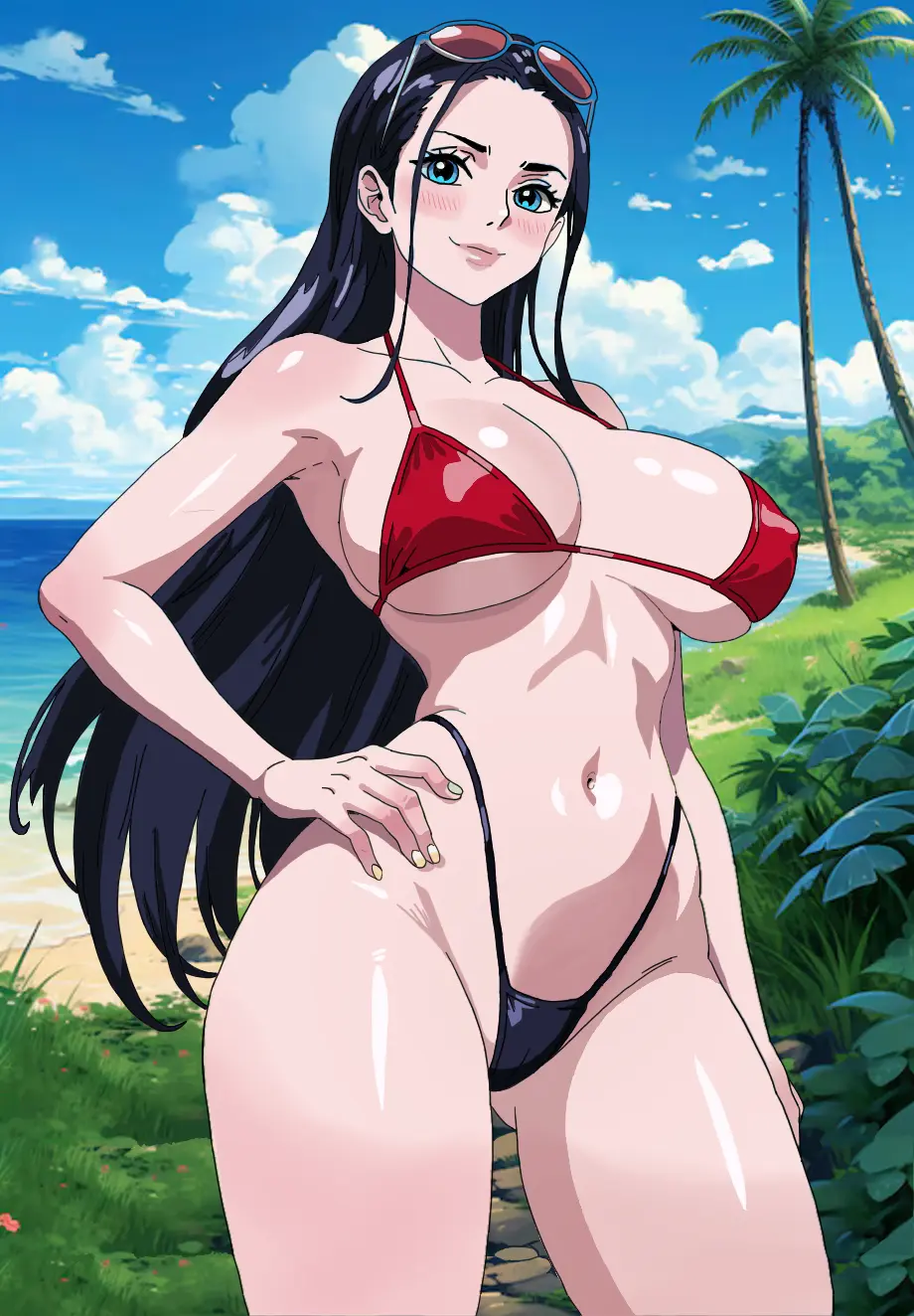 Image big_breasts,breasts,female,female_only,black_hair,blue_eyes,bikini,voluptuous,one_piece,beach,ai_generated,voluptuous_female,artist_request,curvy,curvy_body,curvy_female,curvy_figure,shounen_jump,hourglass_figure,curvaceous,curves,anime_style,curvaceous_body,nico_robin