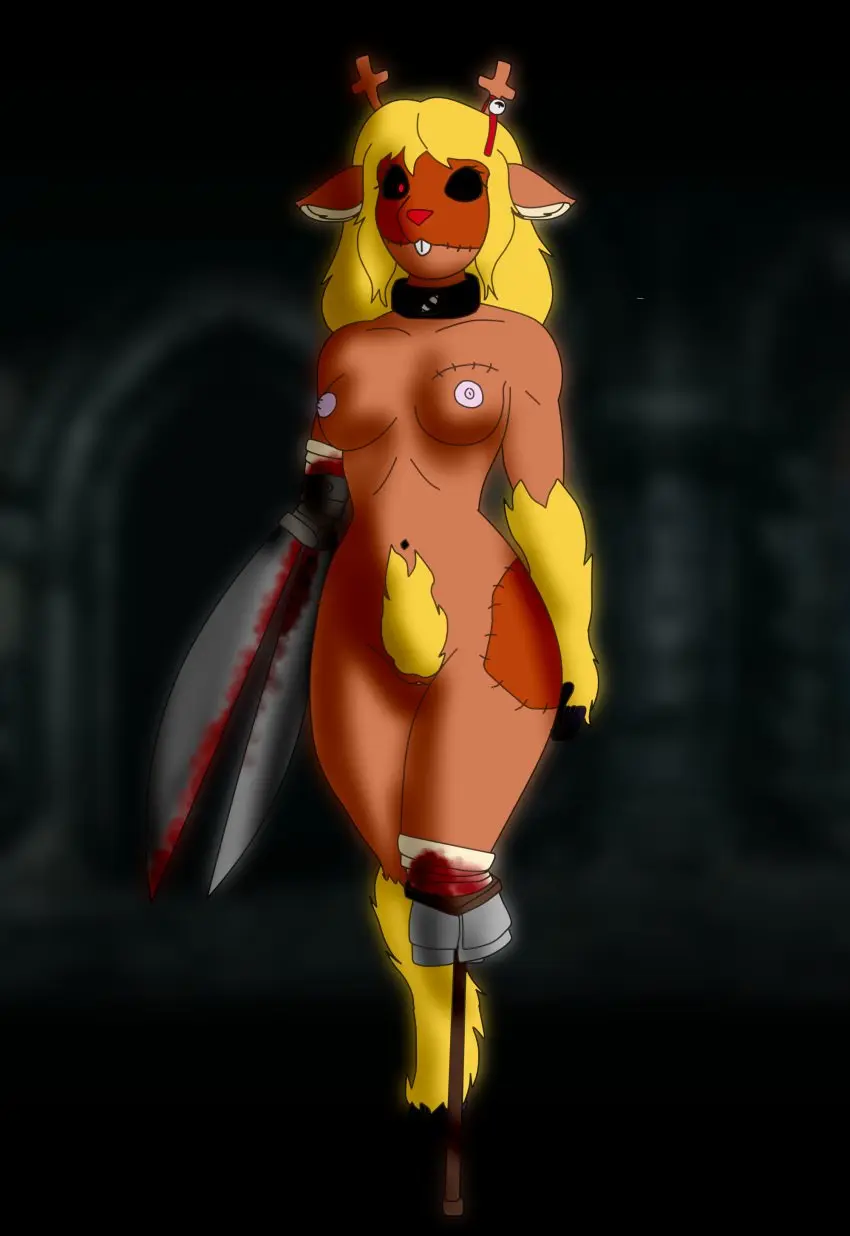 Image 1girls,breasts,female,female_only,hi_res,nipples,red_eyes,solo,nude,pussy,furry,humanoid,pink_nipples,teeth,hair,anthro,furry_female,tan_body,2d,blonde_hair,monster,absurd_res,blood,collar,bodily_fluids,genitals,mammal,furry_only,anthro_female,anthro_only,deer,mammal_humanoid,bandage,pubes,deltarune,buckteeth,undertale_(series),stitch_(sewing),barely_visible_genitalia,scissors,collar_only,blurred_background,hairy_belly,horror_(theme),amputee,noelle_holiday,barely_visible_pussy,humanoid_only,disability,humanoid_female,darkest_dungeon,missing_arm,hollow_eyes,missing_limbs,missing_leg,skin_plating,the_fawn_(the_weaver),whitestellar