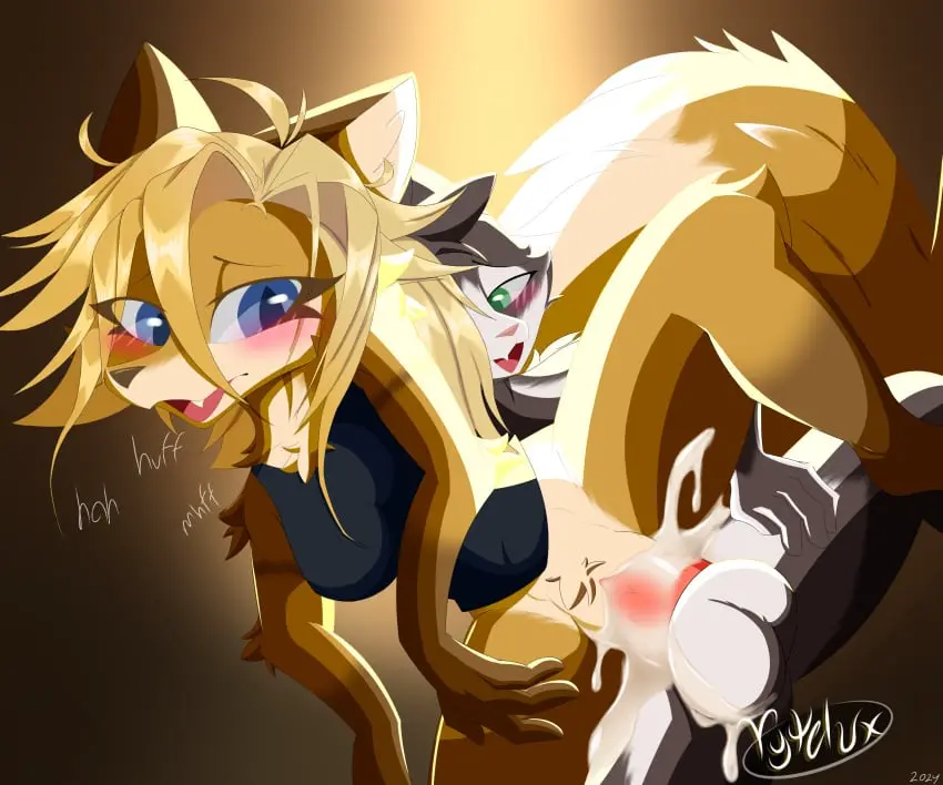 Image blush,breasts,clothed,clothing,female,hi_res,open_mouth,shirt,simple_background,blue_eyes,cum,male,penis,pussy,tail,tongue,colored,sex,duo,digital_drawing_(artwork),digital_media_(artwork),shaded,balls,hair,male/female,anthro,tan_body,cum_in_pussy,cum_inside,text,blonde_hair,green_eyes,vaginal_penetration,penetration,genital_fluids,orgasm,bodily_fluids,canid,canine,fur,genitals,mammal,bottomless,female_penetrated,male_penetrating,feline,2024,signature,brown_fur,male_penetrating_female,penile,animal_genitalia,animal_penis,fox,tuft,topwear,tan_fur,brown_body,felid,domestic_cat,felis,cum_on_penis,feline_genitalia,feline_penis,chest_tuft,crotch_tuft,cum_on_balls,topwear_only,vytelux