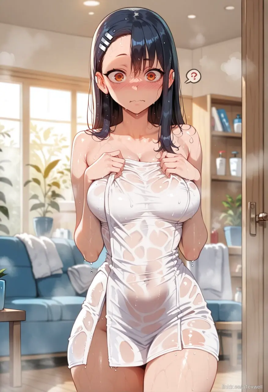 Image 1girls,blush,female,female_only,human,solo,ai_generated,naked,stable_diffusion,school_uniform,wet,indoors,alternate_breast_size,steam,towel,confused,towel_only,alternate_ass_size,hayase_nagatoro,please_don't_bully_me,_nagatoro,a1exwell,after_bath,source_deleted