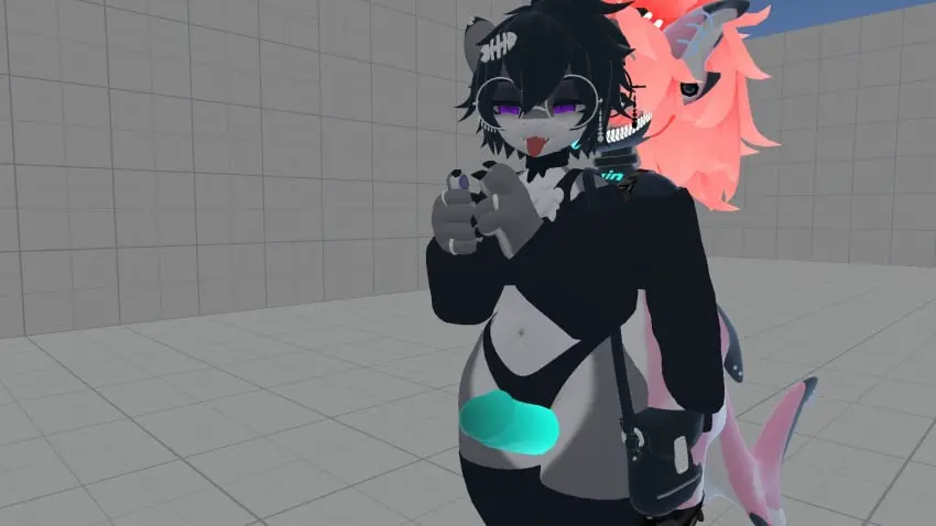 Image 1girls,blush,female,1boy,male,penis,straight,tongue_out,tongue,female_focus,erection,humanoid,humanoid_penis,anthro,thigh_sex,vrchat,sabrean