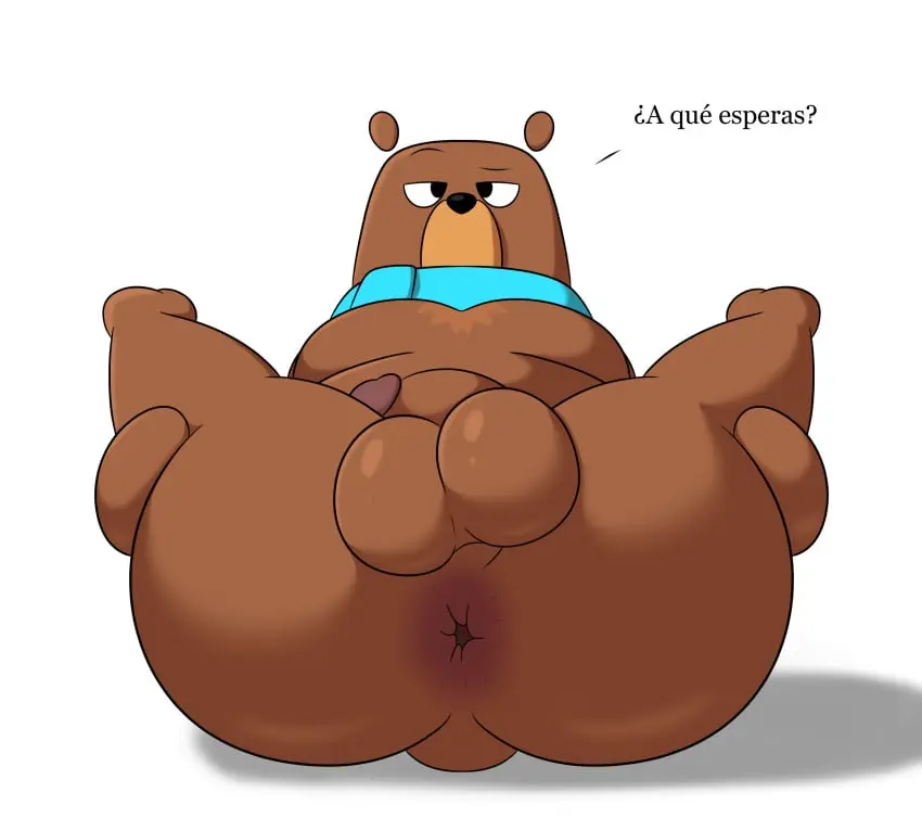 Image hi_res,simple_background,solo,white_background,male,ass,big_butt,male_only,balls,anthro,text,anus,spread_legs,spreading,absurd_res,accurate_art_style,leg_grab,big_balls,genitals,mammal,male_focus,bear,duolingo,spanish_text,scarf,blue_scarf,colossalstars,falstaff_(duolingo)