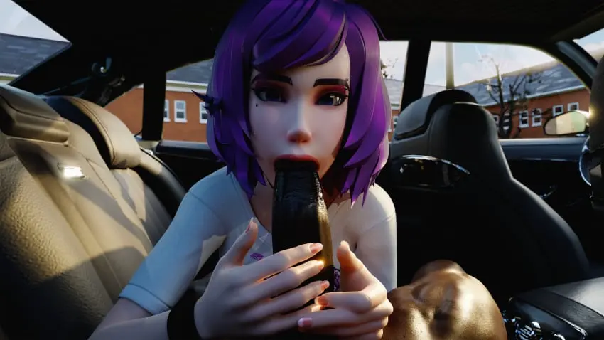Image 1girls,female,looking_at_viewer,shiny_skin,shirt,1boy,blue_eyes,male,oral,penis,big_penis,sex,fellatio,dark-skinned_male,interracial,piercing,purple_hair,3d,pov,male_pov,bracelet,car,long_nails,inside_car,andavaverse,pelo,road_head,lateoutdated