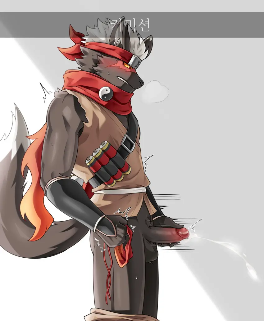 Image blush,clothed,clothing,hi_res,red_eyes,solo,white_hair,cum,male,penis,erection,athletic,athletic_male,male_only,balls,hair,anthro,genital_fluids,masturbation,orgasm,bodily_fluids,canid,canine,canis,domestic_dog,fur,genitals,mammal,pecs,black_body,bottomless,male_focus,scar,ninja,facial_scar,black_fur,lifewonders,tokyo_afterschool_summoners,athletic_anthro,warrior,tadatomo,e_convenient