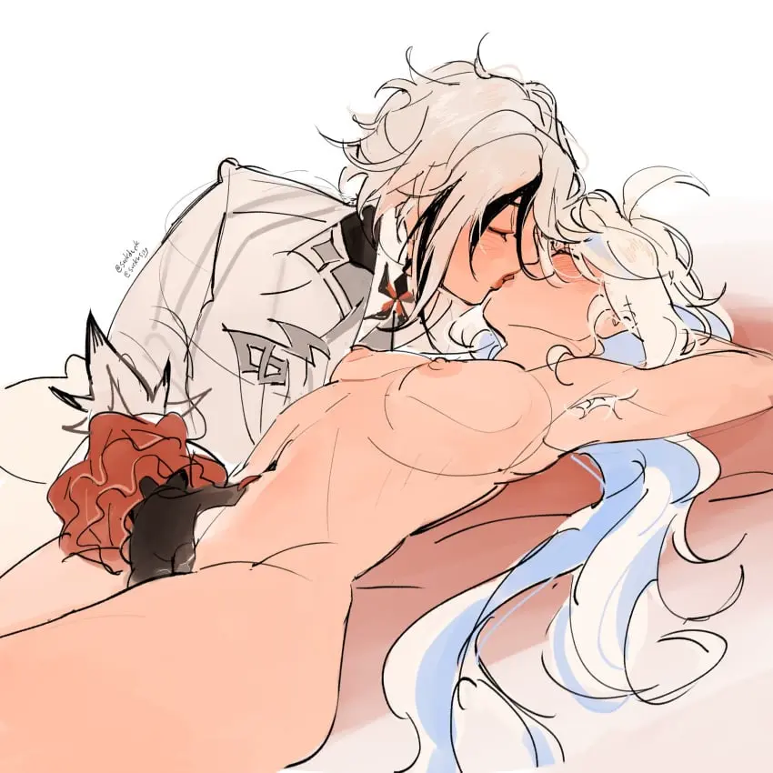 Image breasts,female,highres,long_hair,nipples,simple_background,white_background,white_hair,2girls,black_gloves,black_hair,blue_hair,gloves,multiple_girls,nude,lying,on_back,tongue,small_breasts,multicolored_hair,armpits,closed_eyes,genshin_impact,clothed_female_nude_female,yuri,fingering,jacket,streaked_hair,kissing,furina_(genshin_impact),lesbian,arm_up,french_kiss,commentary,armpit_hair,arlecchino_(genshin_impact),twitter_username,english_commentary,freshy_kanal,white_jacket,sockussy
