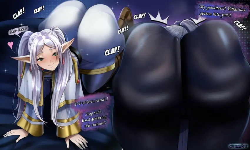 Image 1girls,blush,female,female_only,hi_res,highres,white_hair,ass,big_ass,big_butt,earrings,female_focus,huge_ass,thick_thighs,thighs,wide_hips,fat_ass,text,green_eyes,thick_ass,pointy_ears,absurd_res,twintails,frieren,sousou_no_frieren,english_text,all_fours,large_ass,teasing,text_bubble,clapping_cheeks,twerking,clapping_ass,ass_clapping,chanleefat