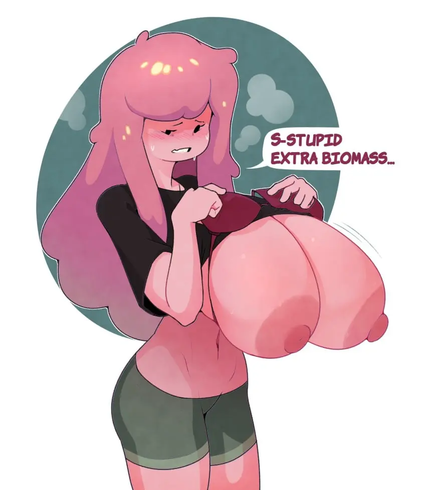 Image 1girls,big_breasts,blush,breasts,clothed,clothing,female,female_only,large_breasts,nipples,open_mouth,shirt,shirt_pull,solo,standing,white_background,sweat,humanoid,areolae,balls,huge_breasts,pink_hair,2d,hyper_breasts,sweatdrop,tight_clothing,motion_lines,big_nipples,big_areola,top_heavy,pink_body,pink_skin,nipple_slip,adventure_time,struggling,hanging_balls,mob_face,princess_bubblegum,inconvenient_breasts,struggling_to_fit,dabble
