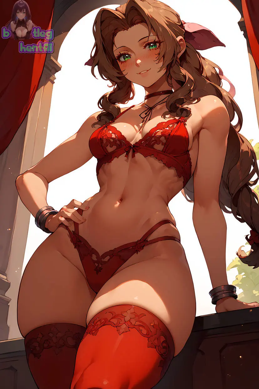Image female,ai_generated,lingerie,green_eyes,stockings,brown_hair,final_fantasy,final_fantasy_vii,final_fantasy_vii_remake,aerith_gainsborough,final_fantasy_vii_rebirth