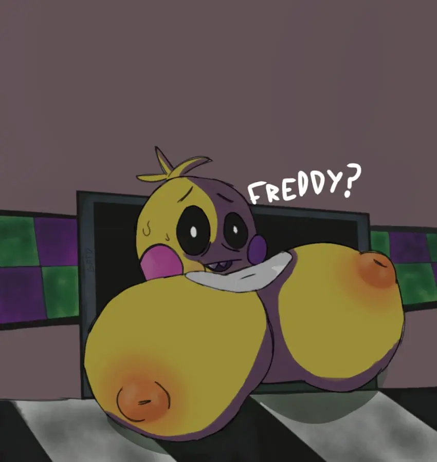 Image big_breasts,breasts,female,solo,tagme,artist_request,five_nights_at_freddy's,fnaf,toy_chica_(fnaf),stuck_in_wall,worry
