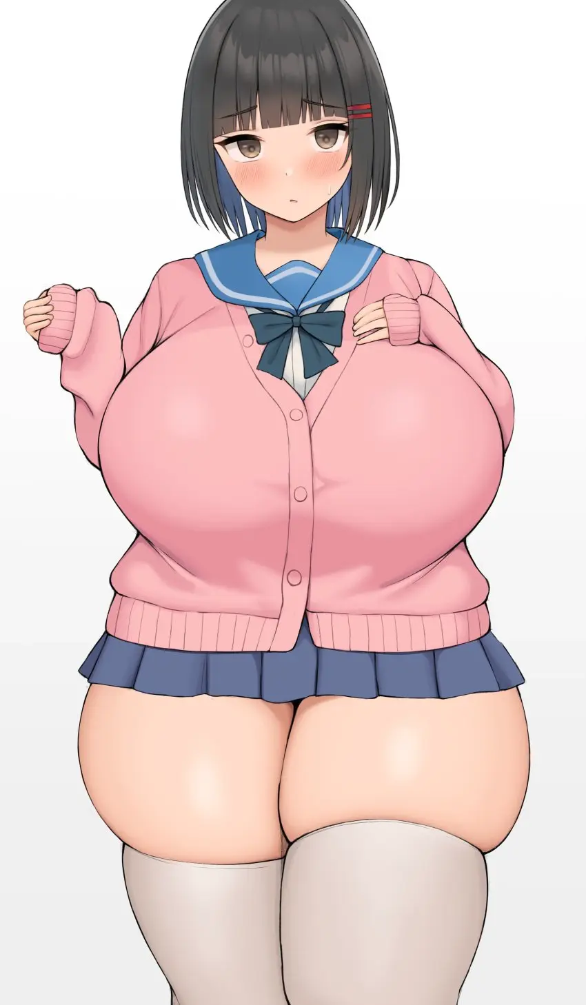 Image 1girls,breasts,brown_eyes,female,hi_res,light-skinned_female,light_skin,short_hair,thighhighs,thick_thighs,thighs,voluptuous,wide_hips,hips,huge_breasts,schoolgirl,original,original_character,school_uniform,brown_hair,skindentation,chubby,big_areola,neneneji
