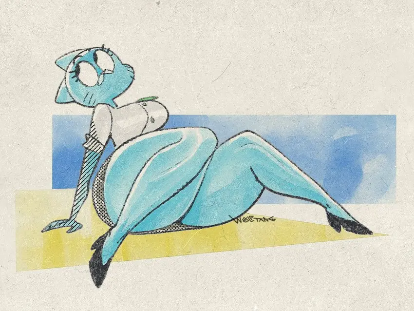 Image big_breasts,breasts,clothed,clothing,female,hi_res,shirt,solo,colored,thick_thighs,voluptuous,milf,wide_hips,anthro,legs,sitting,curvy_figure,mature_female,skirt,high_heels,footwear,fur,mammal,feline,blue_body,4:3,fingers,signature,blue_fur,topwear,felid,domestic_cat,felis,bottomwear,cartoon_network,mature_anthro,warner_brothers,nicole_watterson,the_amazing_world_of_gumball,wolftang