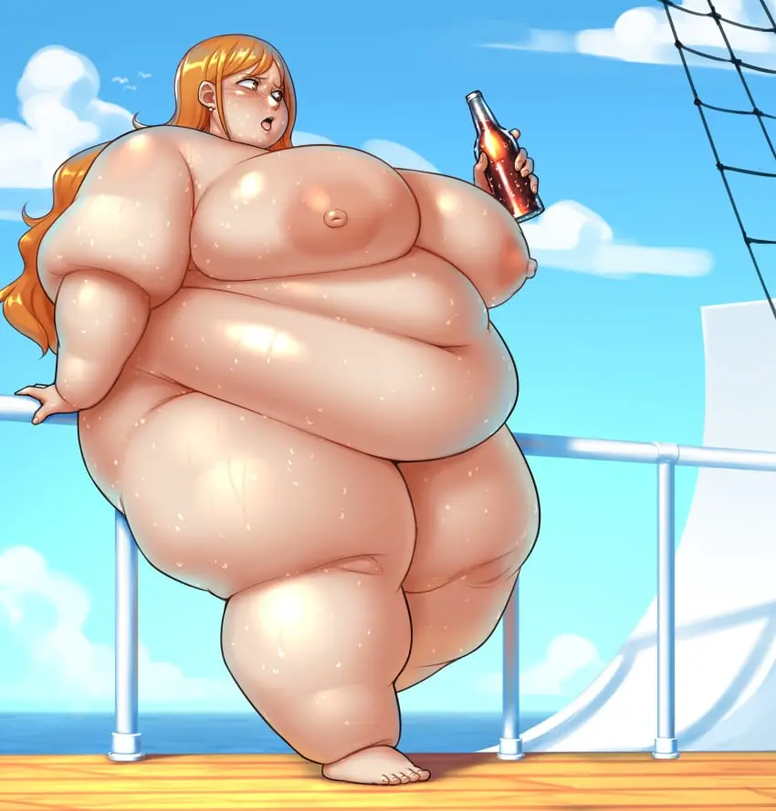 Image blush,breasts,female,female_only,human,nude,sweat,thick_thighs,one_piece,big_belly,nami_(one_piece),post-timeskip,huge_breasts,fat_ass,massive_breasts,pale_skin,chubby,chubby_female,full_body,big_female,fat,fat_female,overweight,overweight_female,plump,fat_fetish,morbidly_obese,obese,bloated_belly,blushing,bbw,casual,obese_female,weight_gain,belly_overhang,pig,fatty,fat_girl,large_female,pork_chop,tubby,better_with_salt