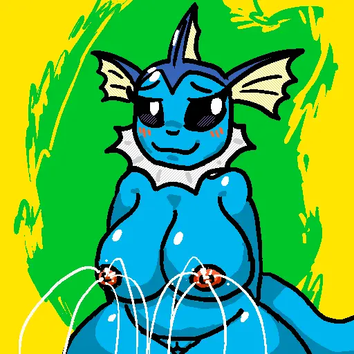 Image big_breasts,blush,breasts,female,looking_at_viewer,nipples,simple_background,smile,solo,eeveelution,nude,pokemon,pokemon_(species),pussy,tail,areola,pink_nipples,digital_drawing_(artwork),digital_media_(artwork),yellow_background,anthro,nintendo,lactating,slightly_chubby,bodily_fluids,genitals,blue_body,pink_areola,green_background,1:1,vaporeon,blue_skin,generation_1_pokemon,frill_(anatomy),membrane_(anatomy),projectile_lactation,membranous_frill,neck_frill,yogurtbeans