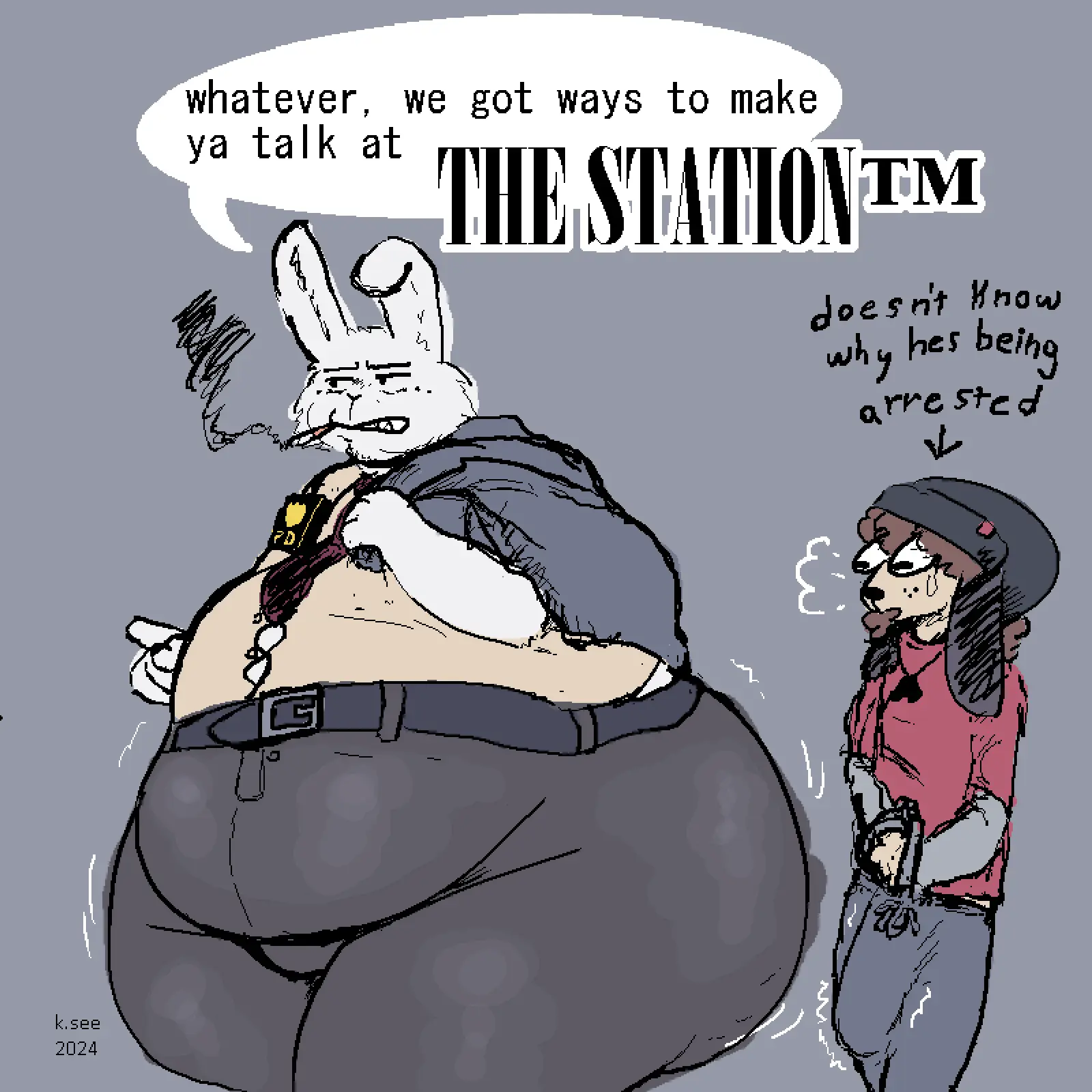 Image clothing,hi_res,male,sweat,ass,big_butt,hat,thick_thighs,duo,erection,headwear,wide_hips,male/male,belly,big_belly,digital_drawing_(artwork),digital_media_(artwork),headgear,hair,size_difference,anthro,text,original_character,bulge,penis_outline,bodily_fluids,canid,canine,canis,domestic_dog,hunting_dog,mammal,english_text,2024,biped,wide_eyed,genital_outline,1:1,lagomorph,leporid,rabbit,beanie,overweight,detailed_bulge,cigarette,erection_under_clothing,police,overweight_male,male_anthro,overweight_anthro,pear-shaped_figure,curled_hair,superchub,object_in_mouth,cellulite,cigarette_in_mouth,sweatpants,scent_hound,badge,beagle,yuckyalternate,ralph_(yuckyalternate)