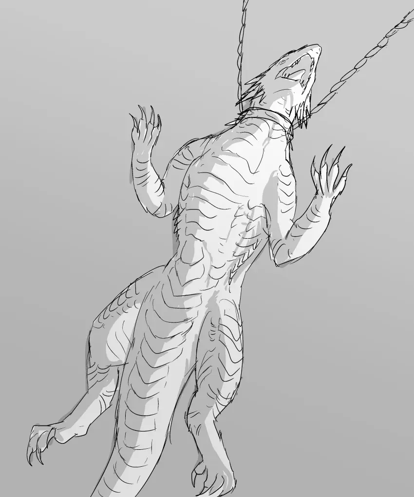 Image female,solo,scalie,grey_background,monsterverse,chained_up,shimo_(kaiju)