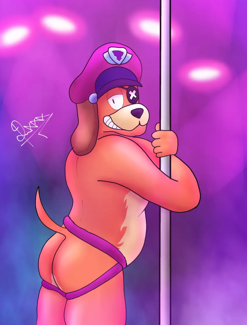 Image hi_res,solo,male,penis,furry,ass,gay,canine,brawl_stars,stripper_pole,striped_fur,supercell,colonel_ruffs,dani_(artist),ruffs