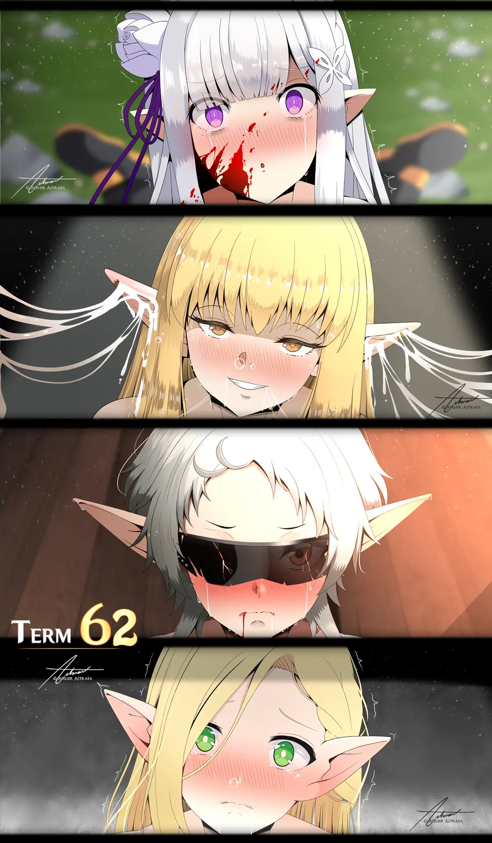 Image blush,brown_eyes,female,female_only,grey_hair,hair_ornament,highres,long_hair,looking_at_viewer,smile,white_hair,cum,multiple_girls,short_hair,blonde_hair,green_eyes,elf,pointy_ears,purple_eyes,after_sex,scared,trembling,blood,blood_on_face,re:zero_kara_hajimeru_isekai_seikatsu,closed_mouth,ribbon,:o,flower,hair_flower,surprised,sousou_no_frieren,scared_expression,tears,signature,sunglasses,tinted_eyewear,crossover,mushoku_tensei,dungeon_meshi,marcille_donato,4girls,white_flower,sylphiette_(mushoku_tensei),emilia_(re:zero),ear_sex,purple_ribbon,casual_sex,used_like_a_toy,serie_(sousou_no_frieren),after_ear_penetration,astraea_(atelierastraea),bloodplay,cum_on_ears,expectant,possible_death