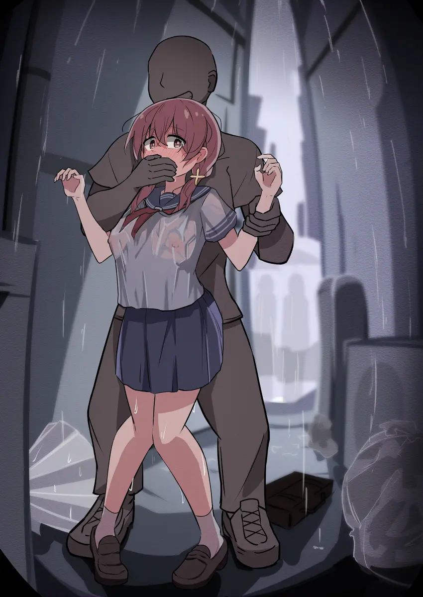 Image 1girls,female,nipples,1boy,male,schoolgirl,school_uniform,restrained,skirt,grabbing_from_behind,forced,alley,rape,sexual_assault,wet_clothes,gag,gagged,covering_mouth,covering_another's_mouth,hand_over_another's_mouth,raining,hand_over_mouth,handgag,murosaki_miyo,onii-chan_wa_oshimai!,hand_gagged,shiwashiseika