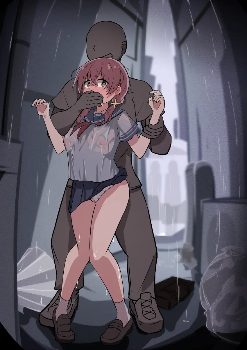 Image 1girls,female,nipples,1boy,male,panties,underwear,schoolgirl,school_uniform,restrained,skirt,grabbing_from_behind,forced,alley,rape,sexual_assault,wet_clothes,gag,gagged,covering_mouth,covering_another's_mouth,hand_over_another's_mouth,raining,hand_over_mouth,handgag,murosaki_miyo,onii-chan_wa_oshimai!,hand_gagged,shiwashiseika