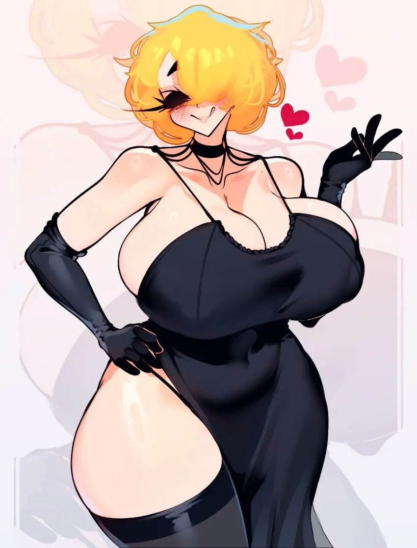 Image 1girls,breasts,female,female_only,large_breasts,standing,black_legwear,short_hair,thighhighs,choker,female_focus,thick_thighs,thighs,belly,happy,huge_breasts,breasts_bigger_than_head,thick,dress,original,original_character,curvy,curvy_female,closed_eyes,hourglass_figure,heart,thick_legs,legwear,nipples_visible_through_clothing,breast_squeeze,casual,bob_cut,long_gloves,sachiko,sachiko_lashes,elegant_dress,keiko_(sachiko2s)