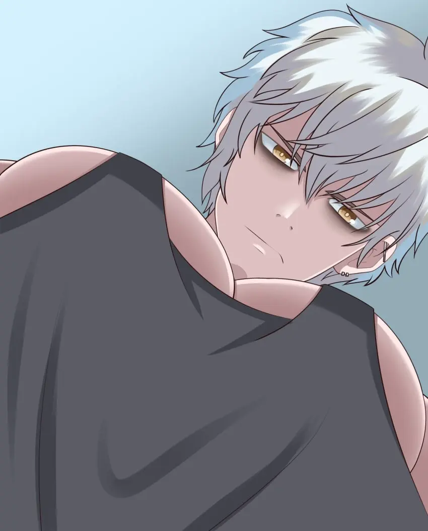 Image looking_at_viewer,white_hair,1boy,male,tagme,low-angle_view,pecs,fate_(series),fate/grand_order,pec_pov_meme,kadoc_zemlupus
