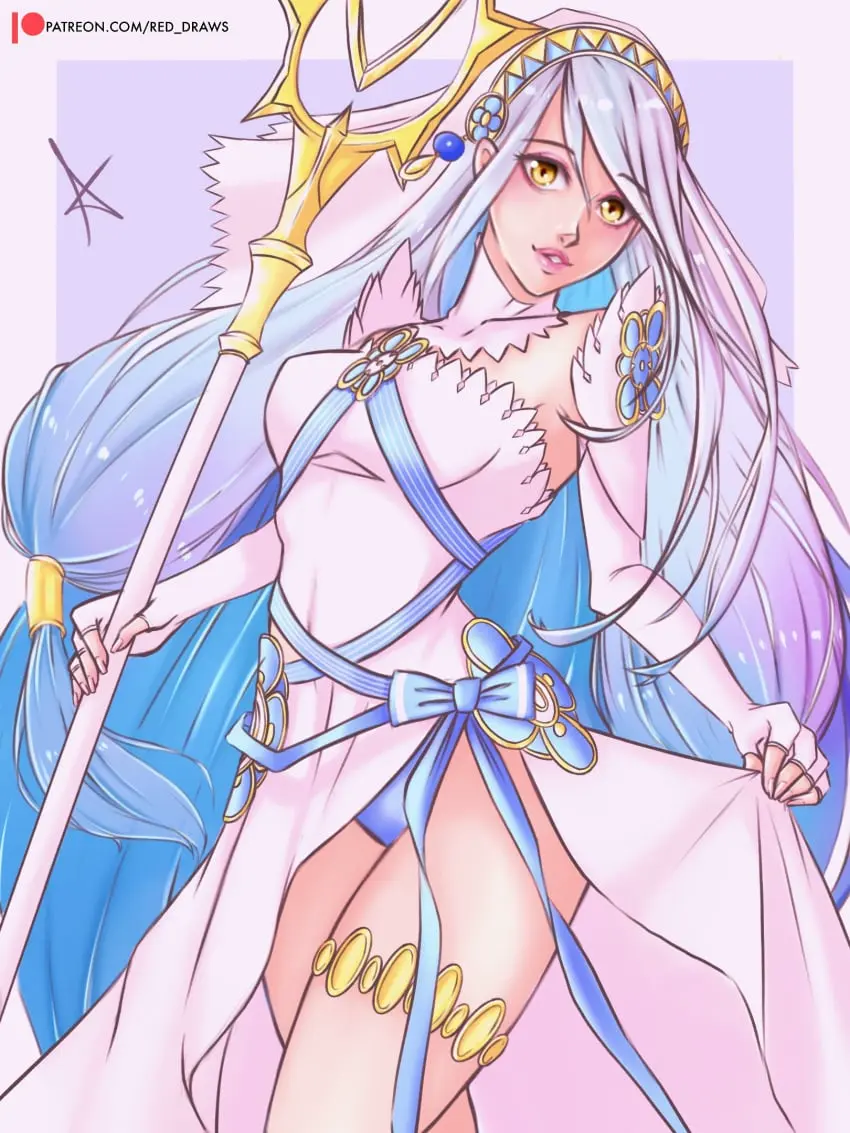 Image 1girls,breasts,female,female_only,long_hair,looking_at_viewer,very_long_hair,blue_hair,navel,yellow_eyes,panties,underwear,medium_breasts,parted_lips,nintendo,pubic_hair,artist_signature,eyeshadow,fire_emblem,fire_emblem_fates,navel_line,pink_lips,blue_pubic_hair,blue_panties,spear,azura_(fire_emblem),red_draws