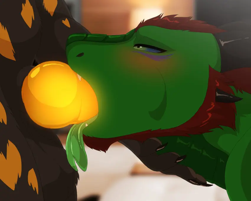 Image hi_res,male,oral,penis,tongue_out,tongue,sex,duo,fellatio,male/male,side_view,balls,anthro,mythology,fur,genitals,scalie,penile,animal_genitalia,knot,sheath,mythological_creature,dragon,mythological_scalie,forked_tongue,lawkie