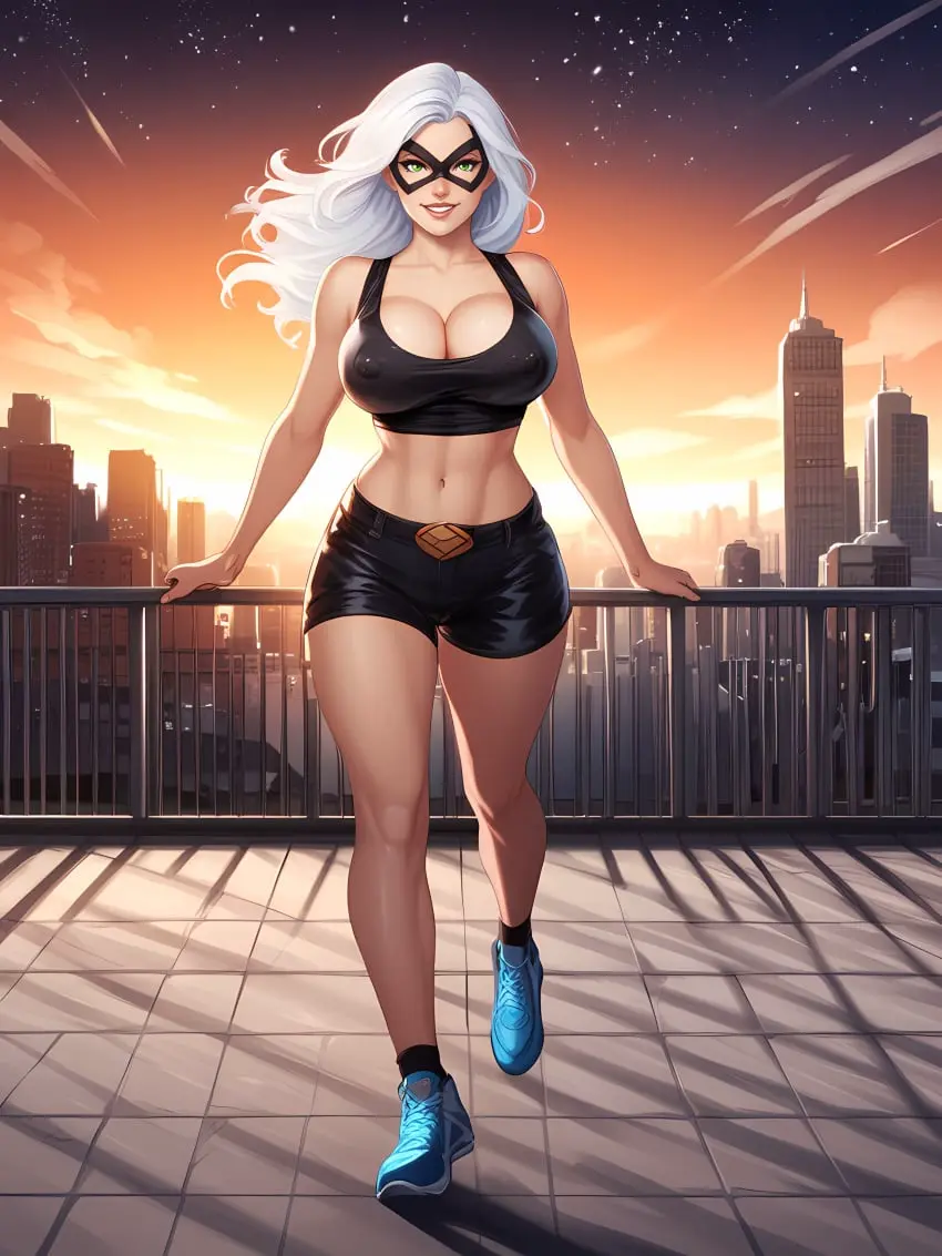 Image 1girls,breasts,female,female_only,light-skinned_female,light_skin,solo,white_hair,voluptuous,ai_generated,cleavage,sideboob,solo_female,green_eyes,voluptuous_female,curvy,curvy_body,curvy_female,curvy_figure,hourglass_figure,curvaceous,curves,marvel,marvel_comics,curvaceous_body,inner_sideboob,black_cat_(marvel),felicia_hardy,infiniteskull