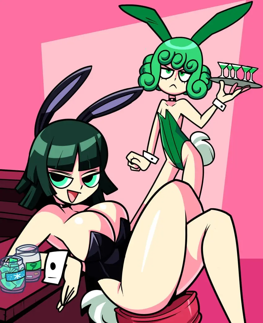 Image big_breasts,breasts,female,female_only,2girls,multiple_girls,big_ass,small_breasts,voluptuous,wide_hips,cleavage,size_difference,sitting,bunny_ears,clenched_hand,green_hair,skinny,thin_waist,big_thighs,bunny_tail,bunnysuit,angry,angry_expression,leotard,fake_animal_ears,taller_girl,one-punch_man,tatsumaki,green_leotard,laying_on_back,smaller_female,fake_tail,relaxing,fubuki_(one-punch_man),small_ass,black_leotard,relaxed,laying_on_table,superspoe,narrow_hips,relaxed_expression,small_thighs
