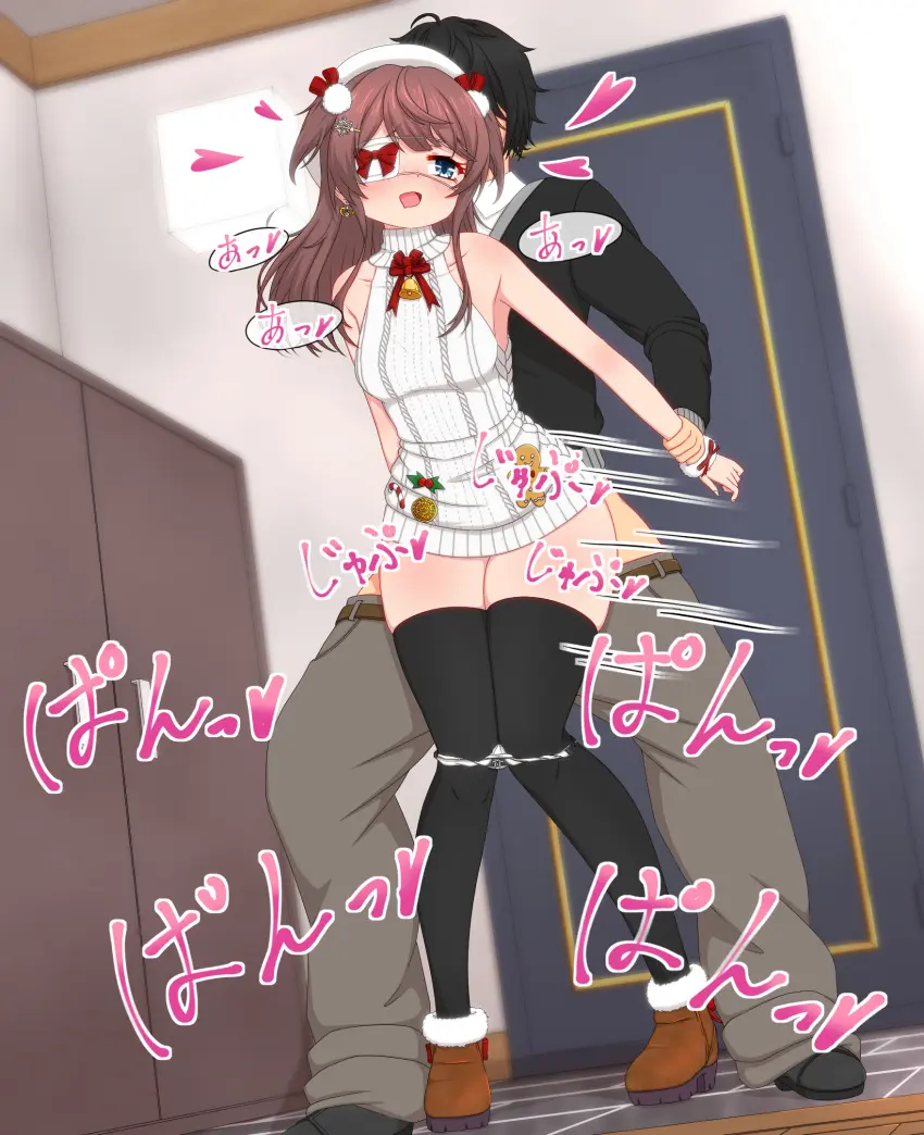 Image blush,bow,female,hair_ornament,highres,long_hair,long_sleeves,open_mouth,pants,standing,1boy,black_hair,blue_eyes,male,straight,thighhighs,panties,underwear,earrings,hat,looking_back,sex,dutch_angle,jewelry,solo_focus,dress,brown_hair,indoors,sleeveless_dress,white_dress,white_panties,fur_trim,sleeveless,sex_from_behind,motion_lines,heart,belt,holding_another's_wrist,short_dress,standing_sex,assertive_female,sweater,turtleneck,turtleneck_sweater,full_body,panty_pull,boots,beret,bowtie,light,eyepatch,bell,black_thighhighs,two_side_up,white_hat,neck_bell,variant_set,red_bowtie,brown_pants,red_bow,door,pom_pom_(clothes),pom_pom_hair_ornament,mahjong_soul,brown_footwear,sweater_dress,white_sweater,medium_bangs,brown_belt,fujigaya_arctia,medical_eyepatch,shinomiya_fuyumi,bow_eyepatch,fur-trimmed_boots,gingerbread_man