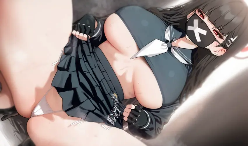 Image breasts,female,red_eyes,black_hair,blunt_bangs,gloves,blue_archive,panties,thick_thighs,wide_hips,underboob,huge_breasts,spread_legs,skirt,thong,fingerless_gloves,huge_thighs,skirt_lift,cosplay,flashing,upskirt,millennium_science_school_student,flashing_panties,rio_(blue_archive),seminar_(blue_archive),face_mask,sukeban_(smg)_(blue_archive),mochirong,sukeban_(smg)_(blue_archive)_(cosplay)