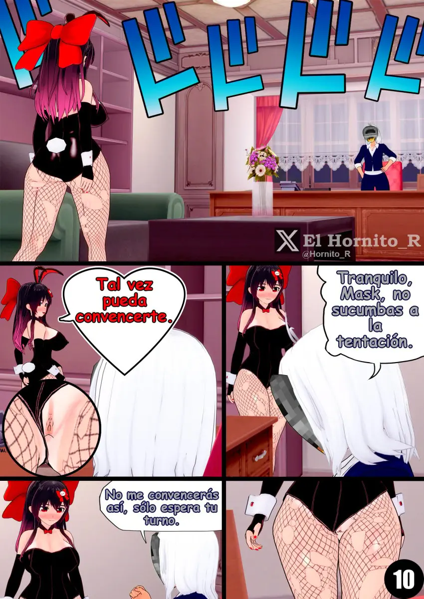 Image 1girls,big_breasts,blush,breasts,female,large_breasts,long_hair,red_eyes,white_hair,1boy,black_hair,male,pussy,short_hair,ass,big_ass,big_butt,thick_thighs,virtual_youtuber,pink_hair,twitch,vtuber,youtube_hispanic,original_character,bunny_ears,bunny_girl,mature_female,comic_page,ribbon,bunny_tail,bunnysuit,mature,3d_model,spanish_text,office,red_nails,suit,page_10,masked_male,ripped_pantyhose,boss,el_hornito_r,jojo_reference,big_ribbon,yadidoll_zaotome,show_pussy