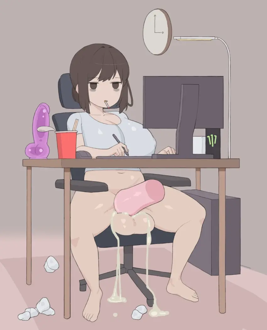 Image big_breasts,breasts,clothed,clothing,human,light_skin,solo,cum,penis,big_penis,sex,1futa,erection,futanari,intersex,light-skinned_futa,balls,huge_breasts,cum_inside,sitting,futa_only,pale_skin,smooth_balls,big_balls,orgasm,sex_toy,black_eyes,bottomless,partially_clothed,solo_futa,computer,electronics,sitting_on_chair,casual,bags_under_eyes,working,gooning,artificial_vagina,dead_eyes,desktop,sdf_(pixiv_63904532),working_naked