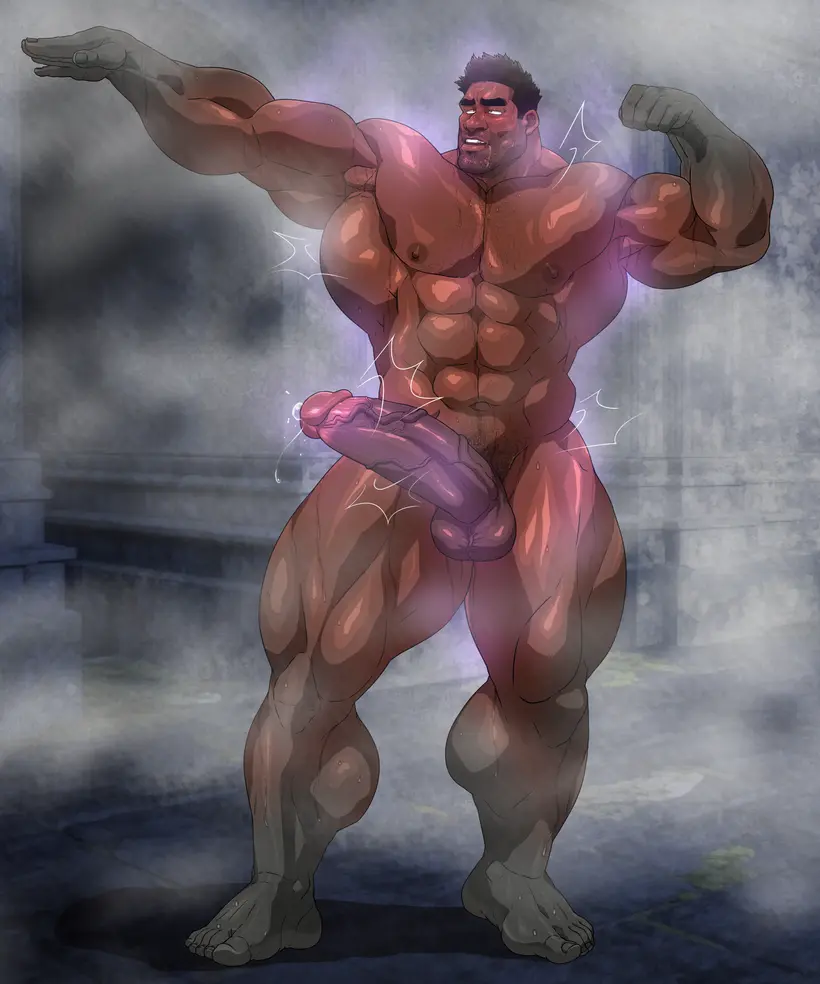 Image solo,male,nude,penis,sweat,big_penis,erection,muscular,armpits,male_only,yaoi,balls,posing,bara,sweating,solo_male,boner,muscles,musk,armpit,flexing,petrification,hitenmaru
