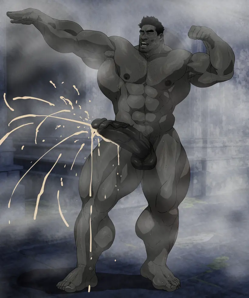 Image solo,cum,male,nude,penis,sweat,big_penis,erection,muscular,armpits,male_only,yaoi,balls,posing,bara,orgasm,sweating,solo_male,boner,muscles,musk,armpit,flexing,petrification,hitenmaru