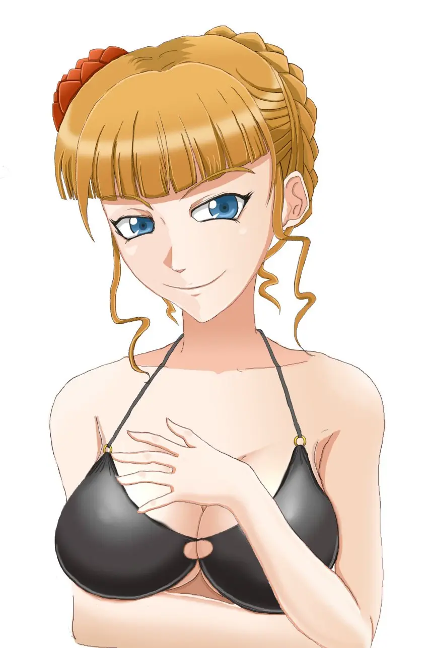 Image 1girls,breasts,female,female_only,large_breasts,smile,blue_eyes,bikini,bra,flower_in_hair,blonde_hair,flower,young,blonde_female,younger_female,hand_on_breast,07th_expansion,beatrice_(umineko),umineko_no_naku_koro_ni