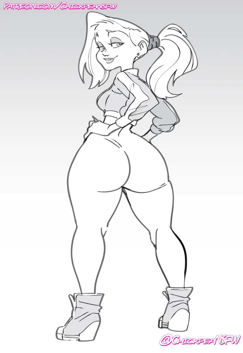 Image 1girls, female, female_only, light-skinned_female, looking_at_viewer, simple_background, smile, standing, ass, bedroom_eyes, big_ass, bubble_butt, chickpea, earrings, huge_ass, huge_butt, looking_back, ponytail, massive_ass, digital_drawing_(artwork), fat_ass, gradient_background, monochrome, bottomless, 2024, grey_background, looking_over_shoulder, looking_back_at_viewer, hands_on_hips, courtney_babcock, grey_theme, paranorman, pornstar_body