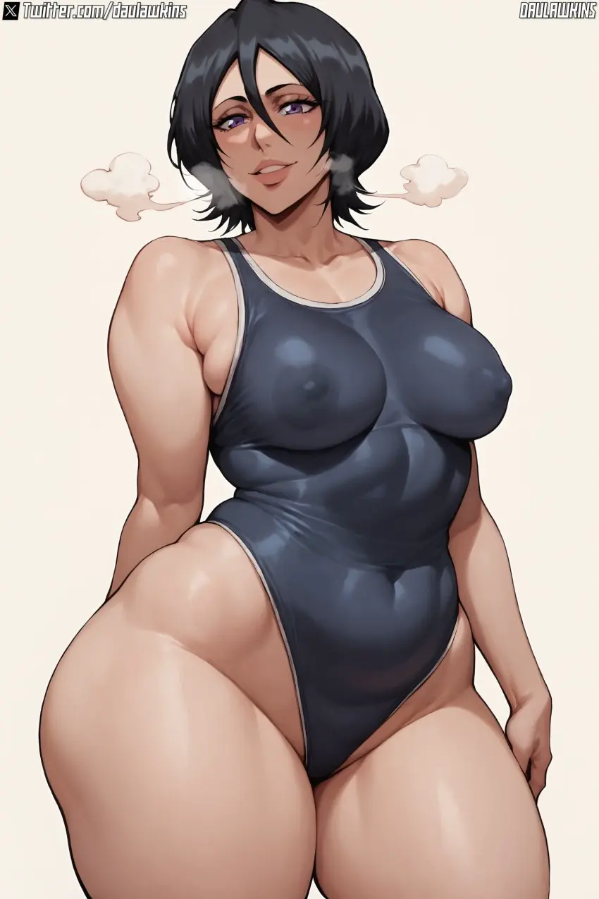 Image 1girls,breasts,female,looking_at_viewer,nipples,smile,solo,black_hair,big_ass,thick_thighs,voluptuous,ai_generated,medium_breasts,stable_diffusion,swimsuit,purple_eyes,bleach,nipple_bulge,bleach:_the_thousand-year_blood_war,kuchiki_rukia,showing_off,daulawkins