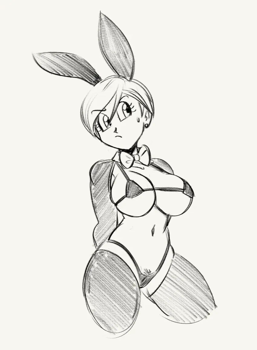 Image 1girls,big_breasts,breasts,female,milf,dragon_ball,dragon_ball_z,busty,curvy,bunny_ears,pubic_hair,black_and_white,micro_bikini,bunnysuit,sketch,bowtie,reverse_bunnysuit,short_hair_female,barely_clothed,bulma_briefs,barely_visible_pussy,funsexydragonball