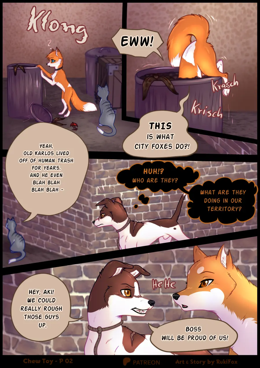 Image hi_res,male,duo,text,collar,canid,canine,canis,domestic_dog,fur,genitals,grey_body,grey_fur,mammal,english_text,orange_body,feline,scar,speech_bubble,animal_genitalia,fox,sheath,orange_fur,feral,facial_scar,felid,domestic_cat,felis,shiba_inu,spitz,trash_can,fully_sheathed,rukifox,aki_(rukifox),cleo_(rukifox),spike_(rukifox),yui_(rukifox)