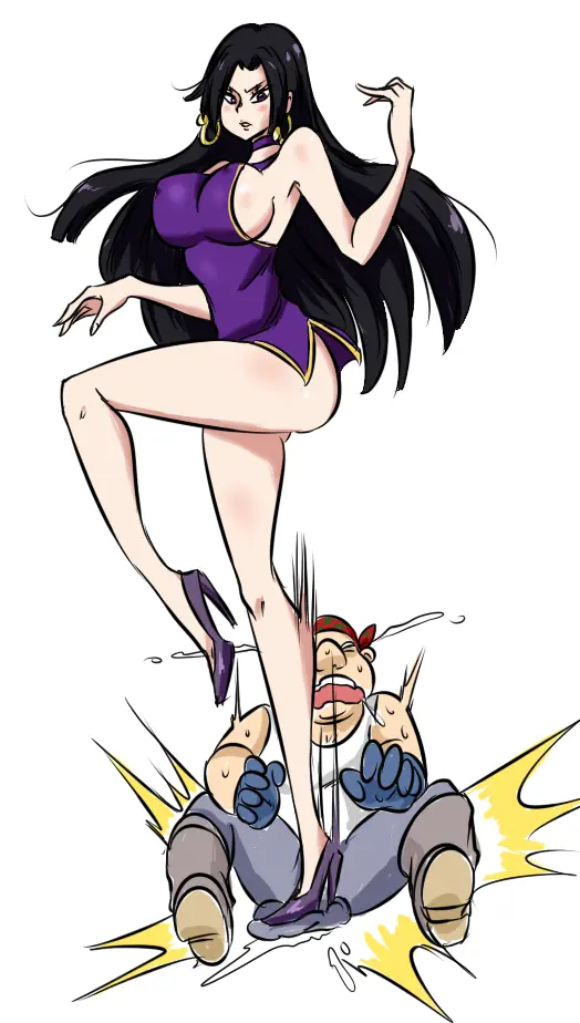 Image 1girls, female, 1boy, black_hair, male, straight, one_piece, balls, tagme, brown_hair, unseen_male_face, femdom, glaring, ballbusting, boa_hancock, stepping_on_penis, kicking_balls, castration, kick_in_the_balls, disdain, kicked_in_the_balls, ocigart, turned_to_stone