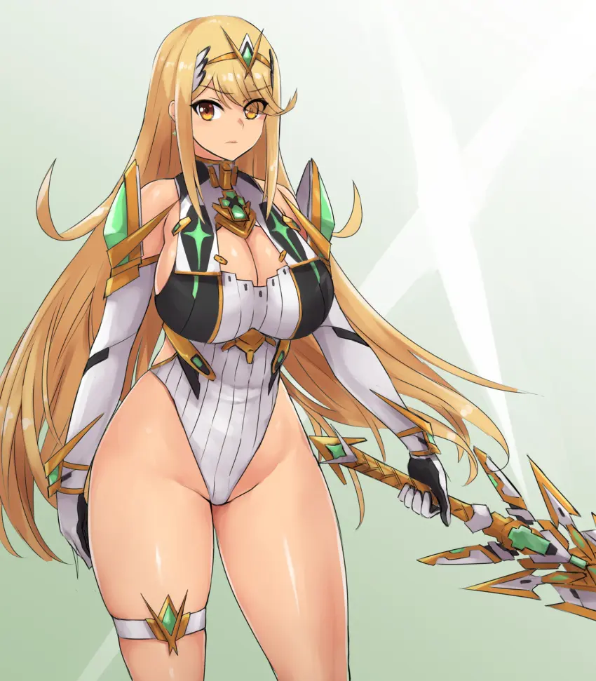 Image breasts,clothed,clothing,female,female_only,solo,blonde_hair,nintendo,core_crystal,xenoblade_(series),xenoblade_chronicles_2,mythra,nurutekan