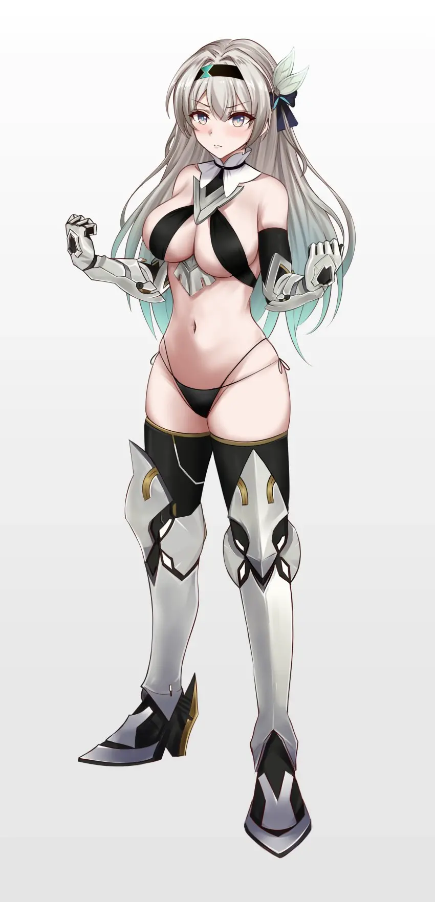 Image blush,breasts,female,female_only,large_breasts,clenched_hands,thighs,detached_collar,revealing_clothes,official_alternate_costume,alternate_costume,full_body,fully_clothed,armor,honkai:_star_rail,best_girl,firefly_(honkai:_star_rail),clenched_fist,skimpy_armor,sam_(honkai:_star_rail)