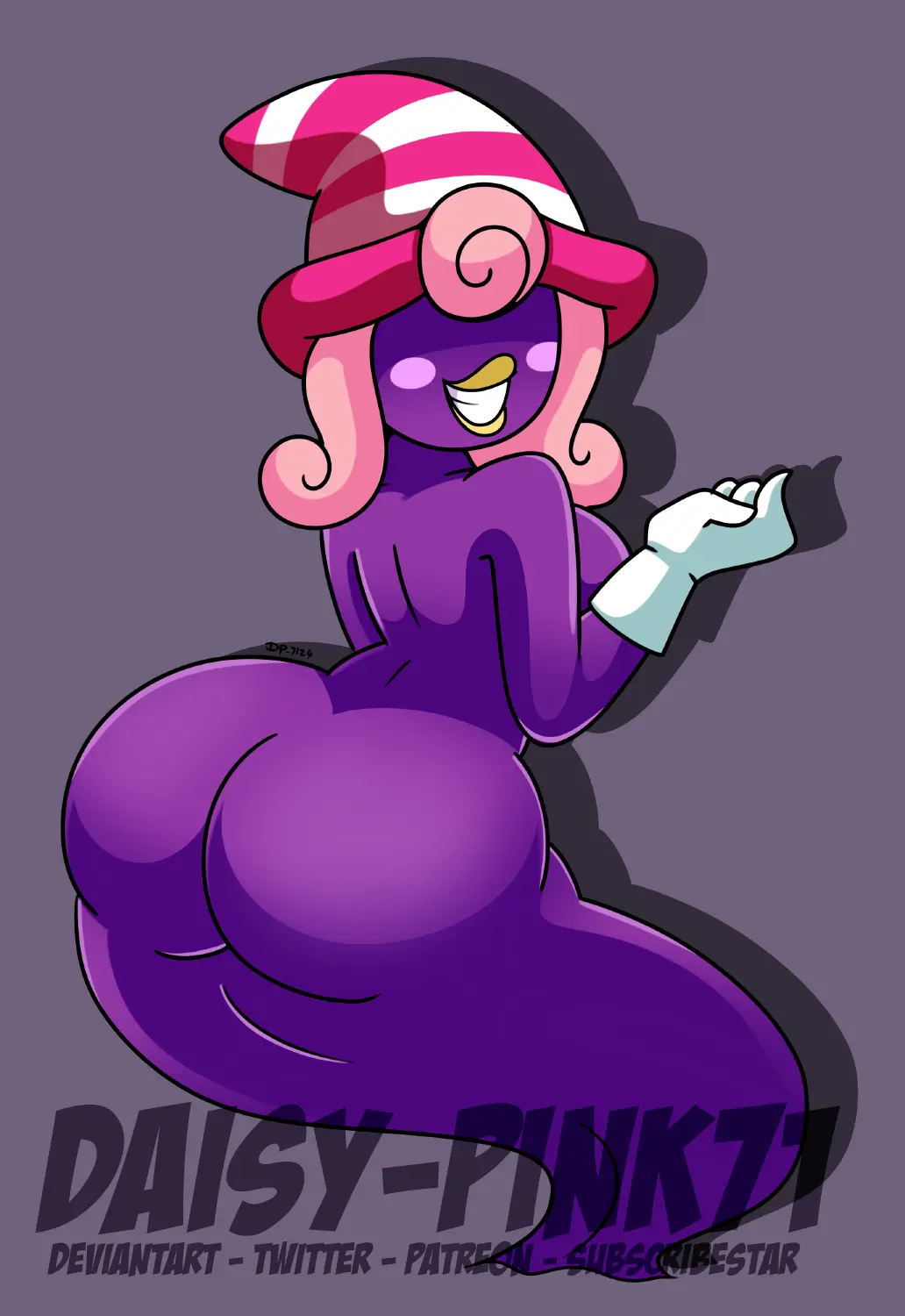 Image 1girls,female,solo,big_ass,bubble_ass,bubble_butt,huge_ass,seductive,seductive_smile,pink_hair,purple_skin,thick_ass,ghost,mario_(series),nintendo,cute,lipstick,large_ass,witch_hat,floating,trans_woman,ghost_girl,paper_mario,paper_mario:_the_thousand-year_door,vivian_(paper_mario),daisy-pink71