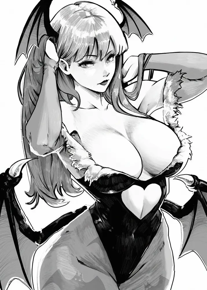 Image 1girls,big_breasts,breasts,female,light-skinned_female,light_skin,long_hair,simple_background,white_background,bangs,wide_hips,hips,bare_shoulders,cleavage,huge_breasts,wings,2d,dress,demon,busty,curvy,demon_girl,black_and_white,tight_clothing,revealing_clothes,straight_hair,2d_(artwork),small_waist,2024,non-human,darkstalkers,morrigan_aensland,succubus,capcom,sfw,bat_wings,head_wings,missfaves,adjusting_hair,questionable,fixing_hair,heart_shape