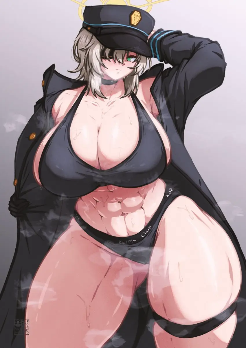 Image 1girls,breasts,cowboy_shot,female,solo,sweat,blue_archive,bra,panties,ass,hat,sweaty_butt,uncensored,athletic,muscular,hair,2d,tagme,blonde_hair,halo,steaming_body,jacket,2d_(artwork),steam,sweating,sweaty,sweaty_body,2024,2d_artwork,athletic_female,muscular_female,sweaty_breasts,sweaty_legs,eye_patch,steamy,sweaty_ass,sweaty_thighs,trenchcoat,chocker,highlander_railroad_academy_student,highlander_supervision_office_(blue_archive),suou_(blue_archive),roneesan